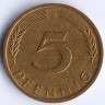 Монета 5 пфеннигов. 1972(D) год, ФРГ.