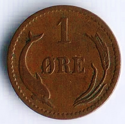 Монета 1 эре. 1889(CS) год, Дания.