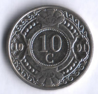 Монета 10 центов. 1991 год, Нидерландские Антильские острова.