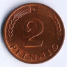 Монета 2 пфеннига. 1963(G) год, ФРГ.
