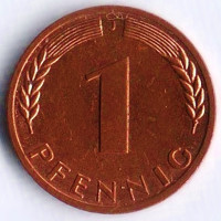 Монета 1 пфенниг. 1968(J) год, ФРГ.