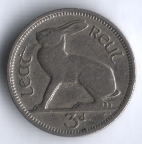Монета 3 пенса. 1943 год, Ирландия.