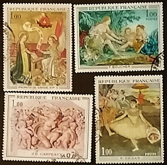 Набор почтовых марок  (4 шт.). "Картины 1970 года". 1970 год, Франция.