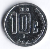Монета 10 сентаво. 2003 год, Мексика.