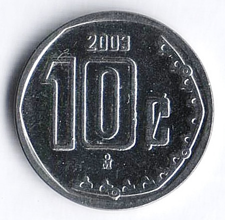 Монета 10 сентаво. 2003 год, Мексика.