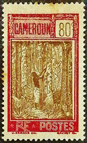 Марка почтовая (80 c.). "Деревенские мотивы". 1938 год, Камерун.