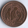 Монета 2 цента. 1976 год, Новая Зеландия.