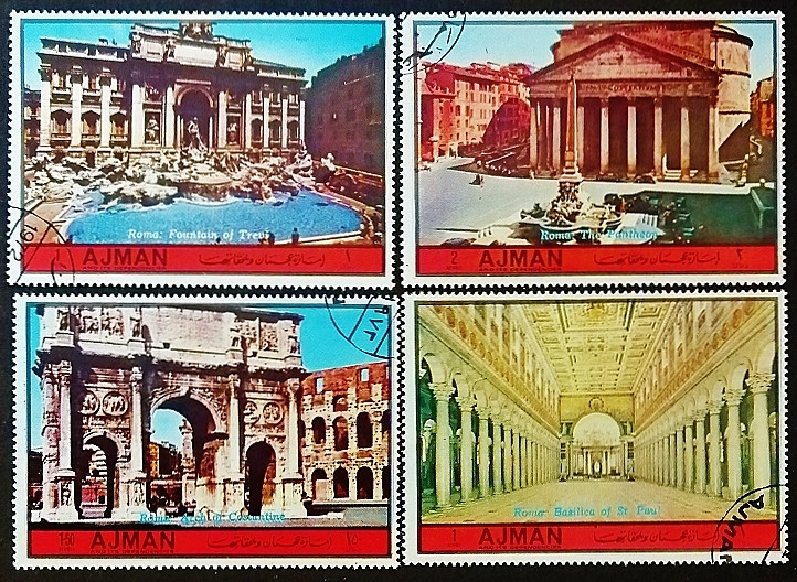 Набор марок (4 шт.). "Архитектура Древнего Рима". 1972 год, Аджман.