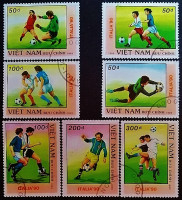 Набор почтовых марок (7 шт.). "Чемпионат мира по футболу, Италия`1990 (I)". 1989 год, Вьетнам.