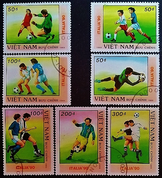 Набор почтовых марок (7 шт.). "Чемпионат мира по футболу, Италия`1990 (I)". 1989 год, Вьетнам.