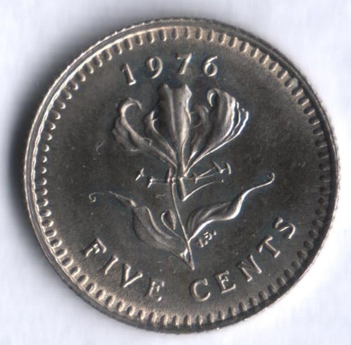 Монета 5 центов. 1976 год, Родезия.