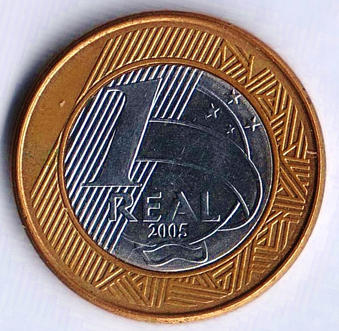 Монета 1 реал. 2005 год, Бразилия.