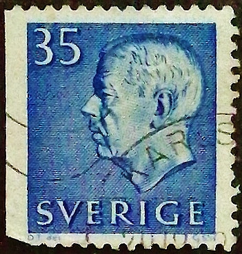 Почтовая марка (35 ör.). "Король Густав VI Адольф (белая надпись)". 1962 год, Швеция.