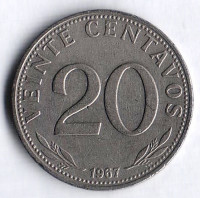 Монета 20 сентаво. 1967 год, Боливия.