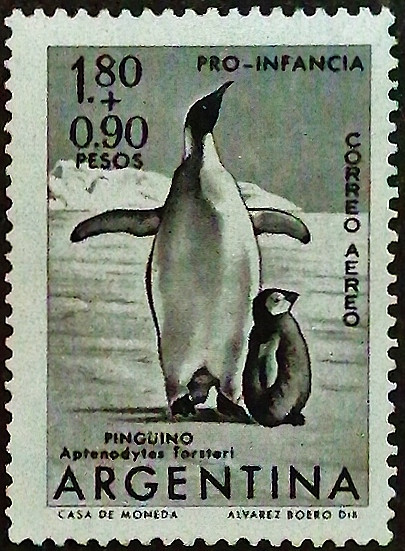 Марка почтовая. "Императорский пингвин". 1961 год, Аргентина.