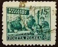 Почтовая марка. "Восстановление Варшавы". 1950 год, Польша.