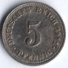 Монета 5 пфеннигов. 1911 год (D), Германская империя.