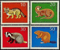 Набор марок (4 шт.). "Редкие животные". 1968 год, ФРГ.