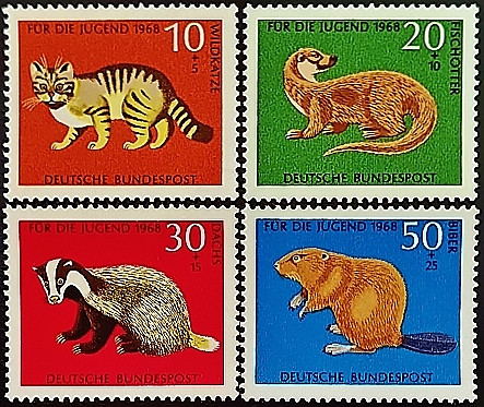 Набор марок (4 шт.). "Редкие животные". 1968 год, ФРГ. Набор марок (4 шт.). "Редкие животные". 1968 год, ФРГ.