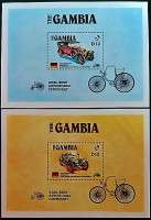 Набор блоков (2 шт.). "Винтажные автомобили". 1986 год, Гамбия.