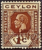 Почтовая марка (1 c.). "Король Георг V". 1927 год, Цейлон.