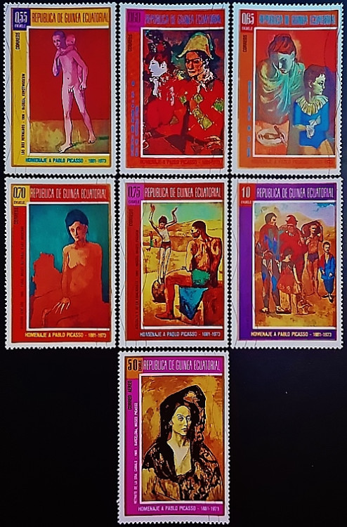 Набор почтовых марок (7 шт.). "Пикассо: картины розового периода". 1974 год, Экваториальная Гвинея.
