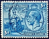 Почтовая марка (3 p.). "Король Георг V и Британия". 1922 год, Тринидад и Тобаго.