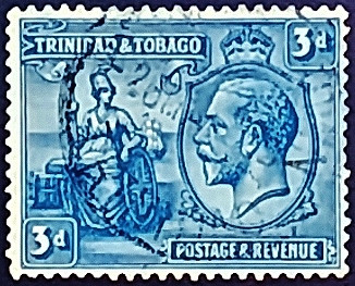 Почтовая марка (3 p.). "Король Георг V и Британия". 1922 год, Тринидад и Тобаго.