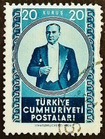 Почтовая марка (20 k.). "Кемаль Ататюрк". 1952 год, Турция.