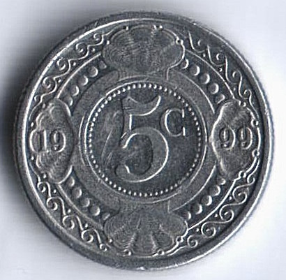 Монета 5 центов. 1999 год, Нидерландские Антильские острова.
