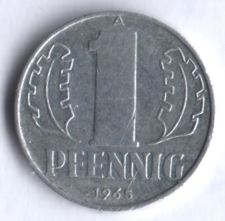 Монета 1 пфенниг. 1965 год, ГДР.