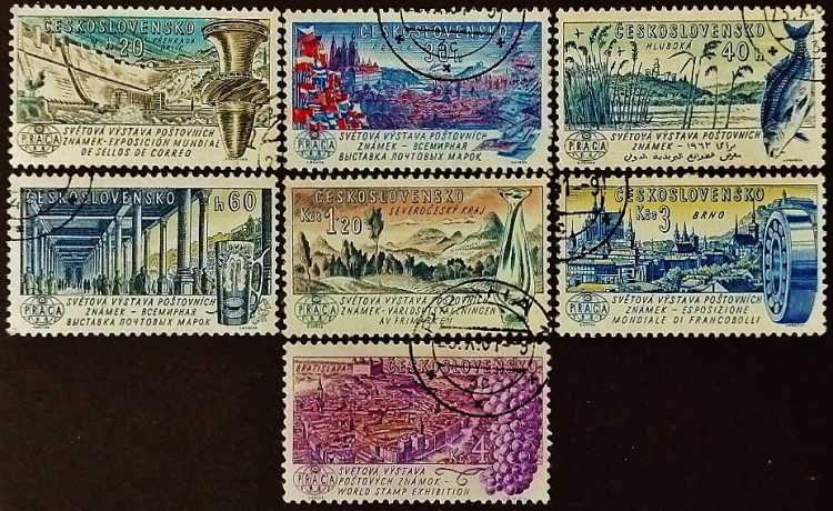 Набор почтовых марок (7 шт.). "Всемирная выставка почтовых марок, ПРАГА-1962 (II)". 1961 год, Чехословакия.