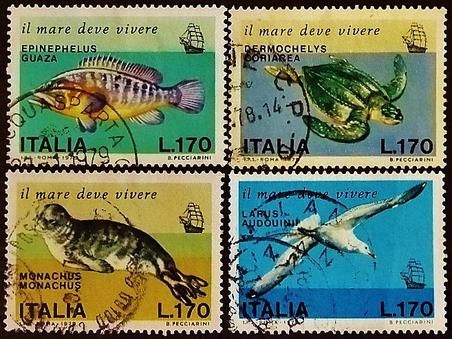 Набор почтовых марок (4 шт.). "Редкие животные Средиземноморья". 1978 год, Италия.