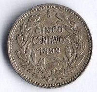 Монета 5 сентаво. 1899 год, Чили.