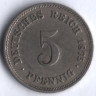Монета 5 пфеннигов. 1875 год (А), Германская империя.