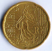 Монета 20 центов. 2000 год, Франция.