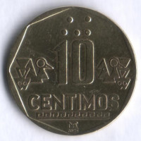Монета 10 сентимо. 1992 год, Перу.