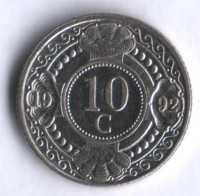 Монета 10 центов. 1992 год, Нидерландские Антильские острова.