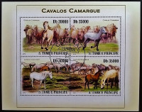 Блок марок (4 шт.). "Камаргские лошади". 2010 год, Сан-Томе и Принсипи.