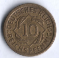 Монета 10 рейхспфеннигов. 1924 год (D), Веймарская республика.