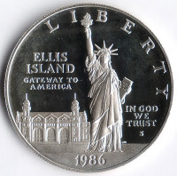 Монета 1 доллар. 1986(S) год, США. 100 лет статуе Свободы.