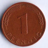 Монета 1 пфенниг. 1975(F) год, ФРГ.