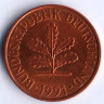 Монета 2 пфеннига. 1991(D) год, ФРГ.