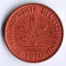 Монета 1 пфенниг. 1970(F) год, ФРГ.