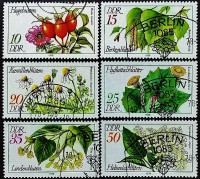 Набор почтовых марок (6 шт.). "Лекарственные растения". 1978 год, ГДР.