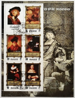 Блок марок. "Картины Рембрандта". 1983 год, КНДР.