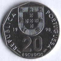 Монета 20 эскудо. 1998 год, Португалия.