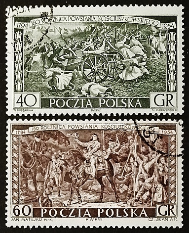 Набор почтовых марок (2 шт.). "Восстание Костюшко". 1954 год, Польша.