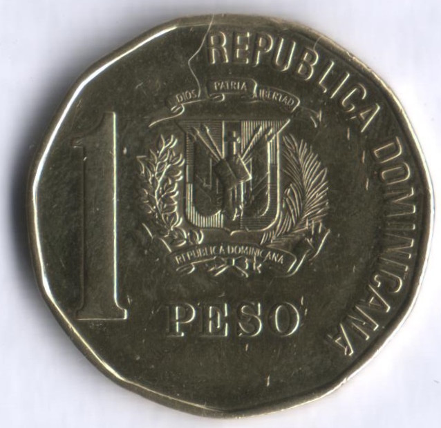 Монета 1 песо. 1992 год, Доминиканская Республика.