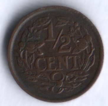 Монета 1/2 цента. 1930 год, Нидерланды.